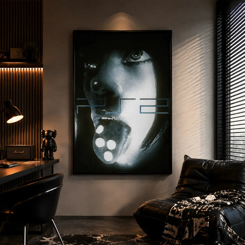 Y2K Futuristic Wall Art Abstract Portrait Canvas Print Retro Digital Artwork Cyber Aesthetic Decor for Bedroom Gaming Room Apartment