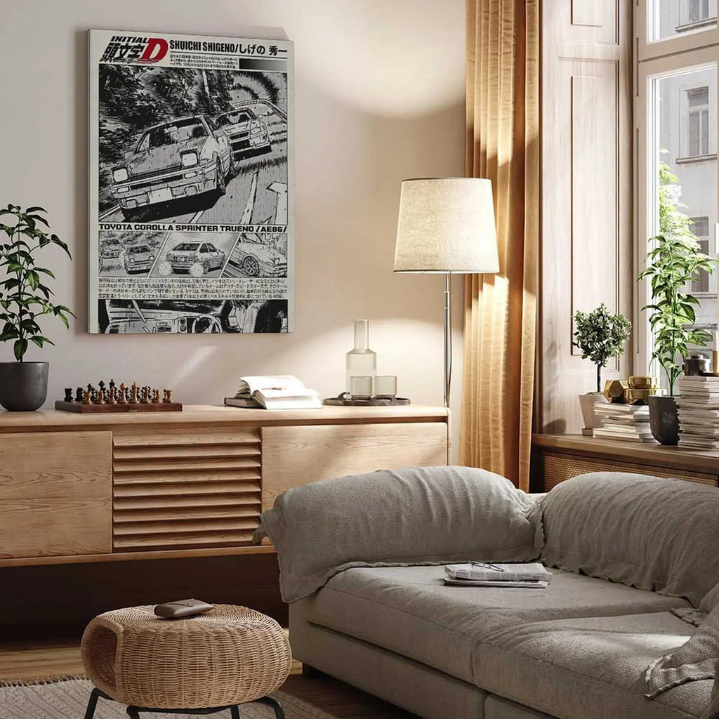 Initial D Anime Print Painting - Takumi Fujiwara Manga Aesthetic Canvas Poster for Anime Fans - Modern Home Decor Wall Decoration for Bedroom, Living Room