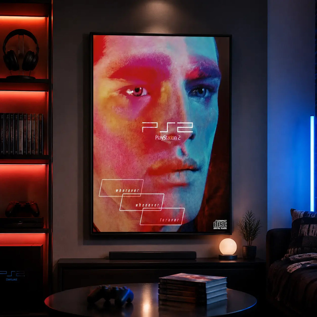 Y2K Futuristic Wall Art Abstract Portrait Canvas Print Retro Digital Artwork Cyber Aesthetic Decor for Bedroom Gaming Room Apartment