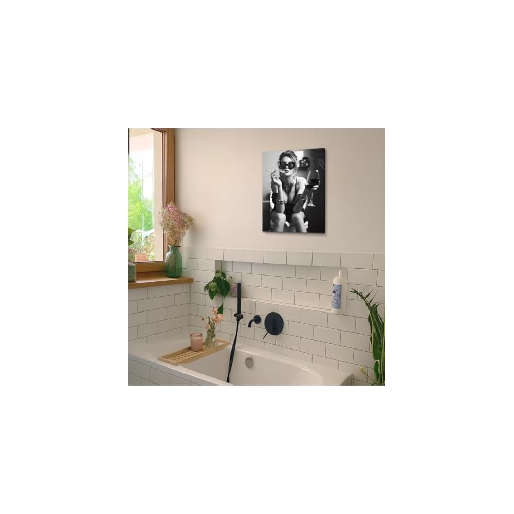Funny Trendy Girl Bathroom Wall Art Girl on Toilet Picture Funny Restroom Poster Artwork Bathroom Wall Decor Black and White 8X10 Inches