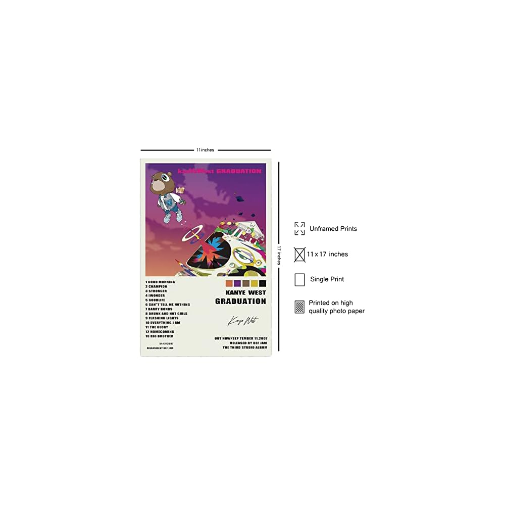 Kerry Kanye Graduation Art Poster - Signed Limited Edition Album Cover - Matte Frameless Gift - 11 x 17 inch (28cm x 43cm)