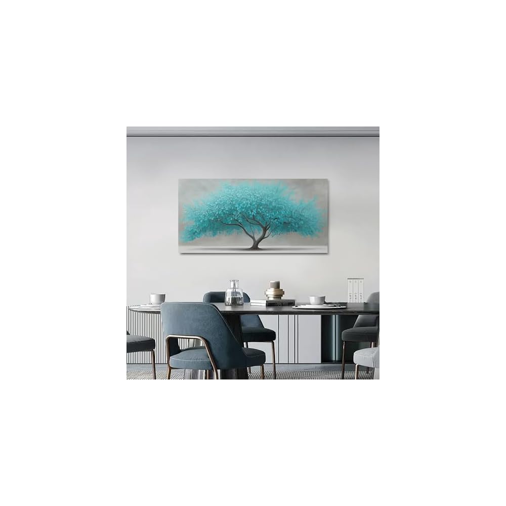Tree of Life Wall Art for Living Room Bedroom Teal Blue Nature Print Picture Painting Large Framed Wall Decor for Bathroom Office Modern Home Botanical Landscape Wall Decorations Artwork Size 20x40 Ready to Hang