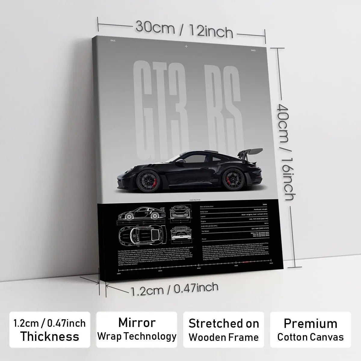 Wooden-Framed Canvas Painting, High-Performance GT3 RS Specification Poster, Modern Canvas Wall Art for Living Room, Bedroom & Office Decoration, Modern Home Decor, Fashion Artistic Ornaments, Artwork, Decoration Items