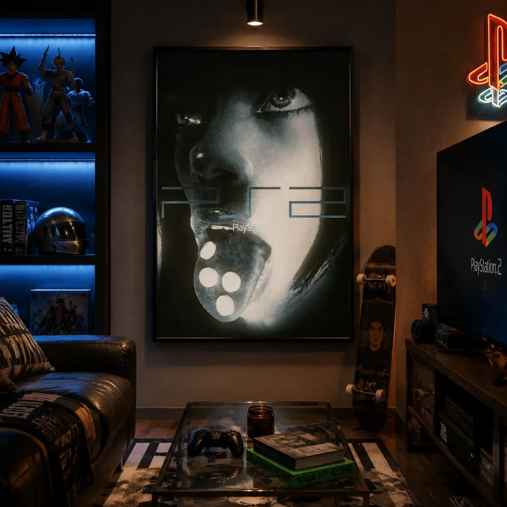 Y2K Futuristic Wall Art Abstract Portrait Canvas Print Retro Digital Artwork Cyber Aesthetic Decor for Bedroom Gaming Room Apartment