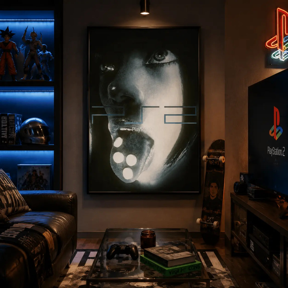 Y2K Futuristic Wall Art Abstract Portrait Canvas Print Retro Digital Artwork Cyber Aesthetic Decor for Bedroom Gaming Room Apartment