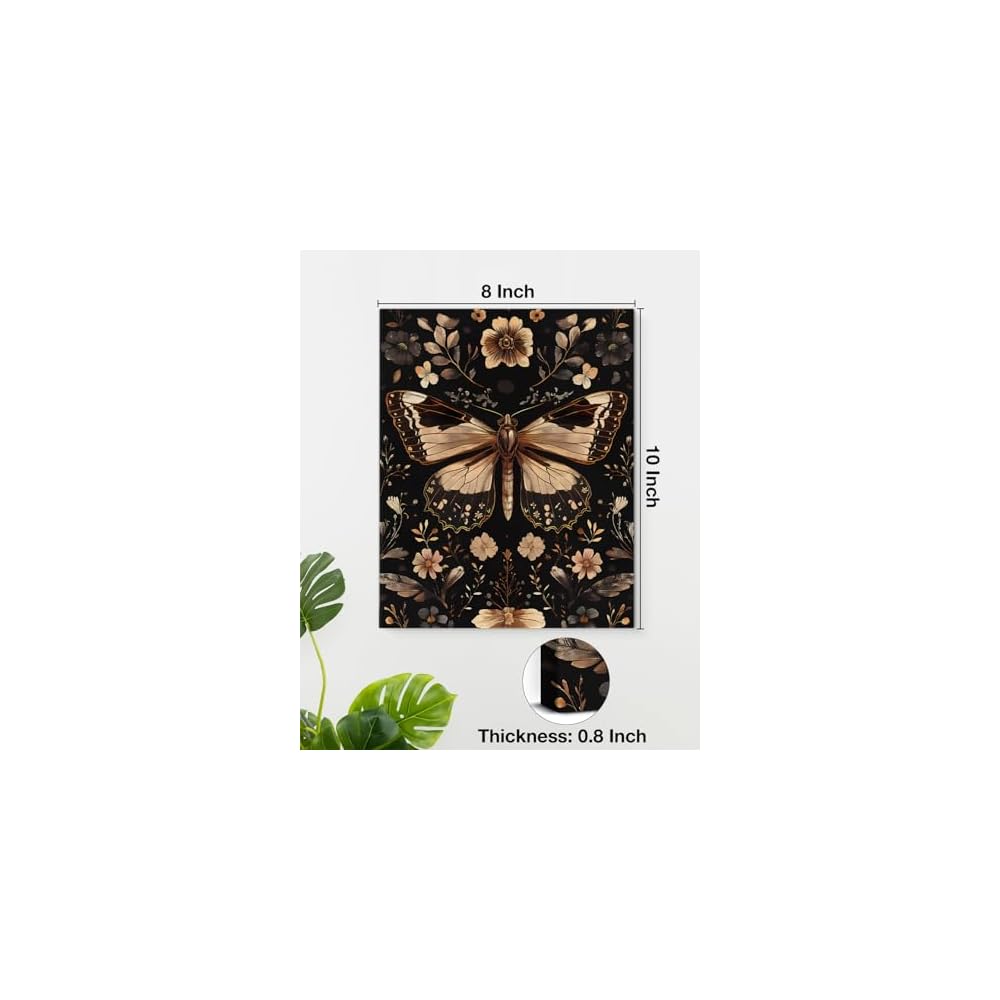 Botanical Black Butterfly Wall Art Decor Floral Butterfly Dark Academia Canvas Print Poster Framed Painting Wall Decoration for Home Farmhouse Living Room Bedroom 8x10 Inch