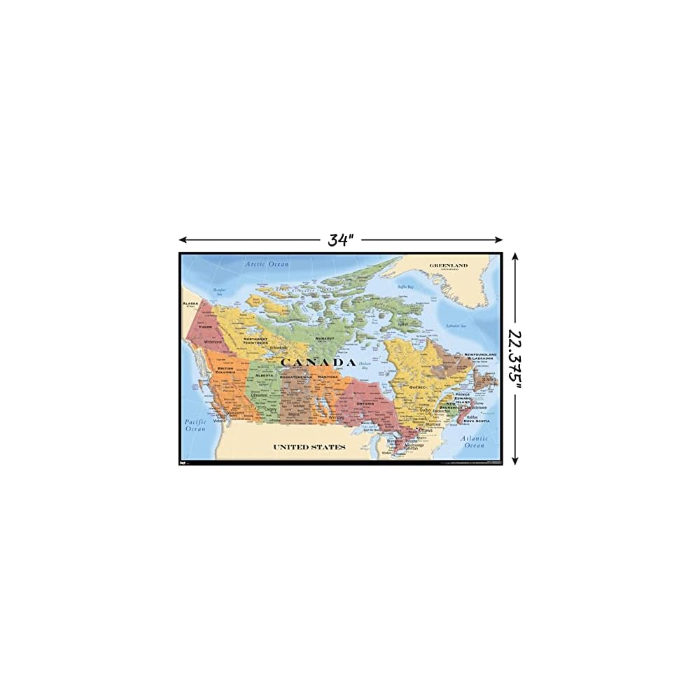Canada Map Wall Poster 22.375" x 34", Kids Room