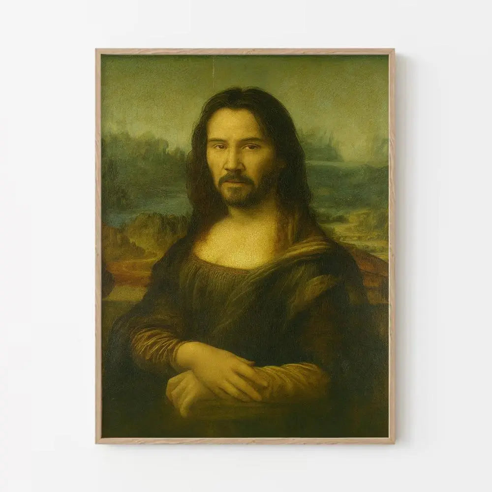 Mona Lisa-John Wick Funny Meme Art Poster, Da Vinci-Style Artistic Fantasy Wall Decoration, Archival Paper Multi-Size Room Home Decor Print, Trendy Animal-Inspired Christmas Gift