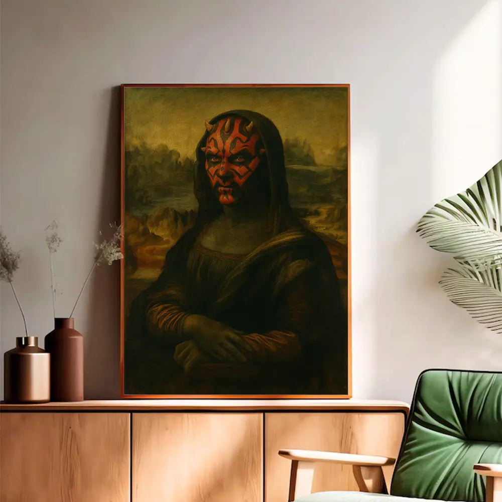 Sith-Inspired Red Mona Mask Meme Theme Poster, Artistic Photo Print on Archival Paper, Multi-Size Wall Decoration, Home Room Decor, Triangle Box Packaging